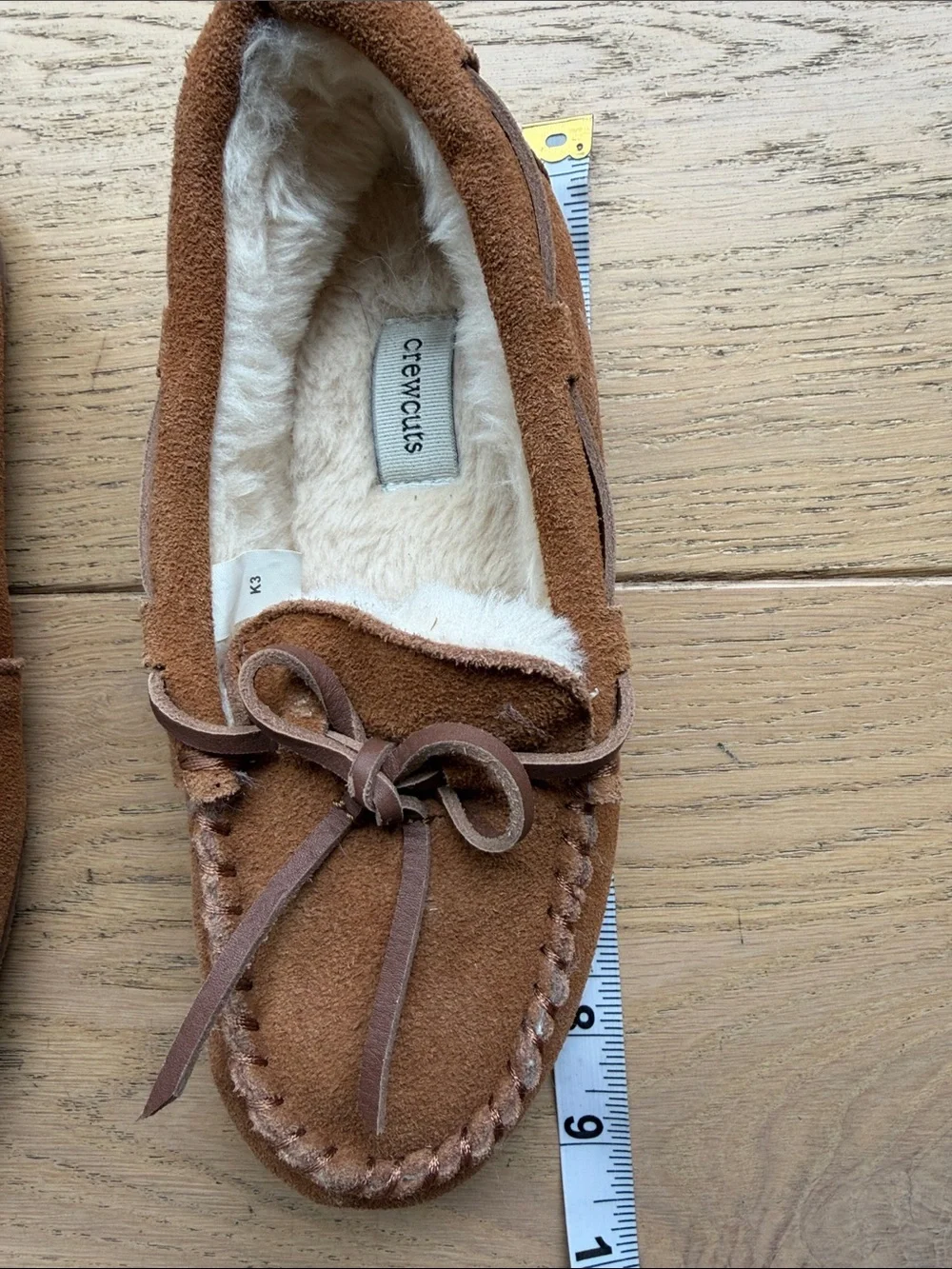 Crewcuts Brown Suede Faux-Fur Lined Moccasin Slippers Kids Size 3